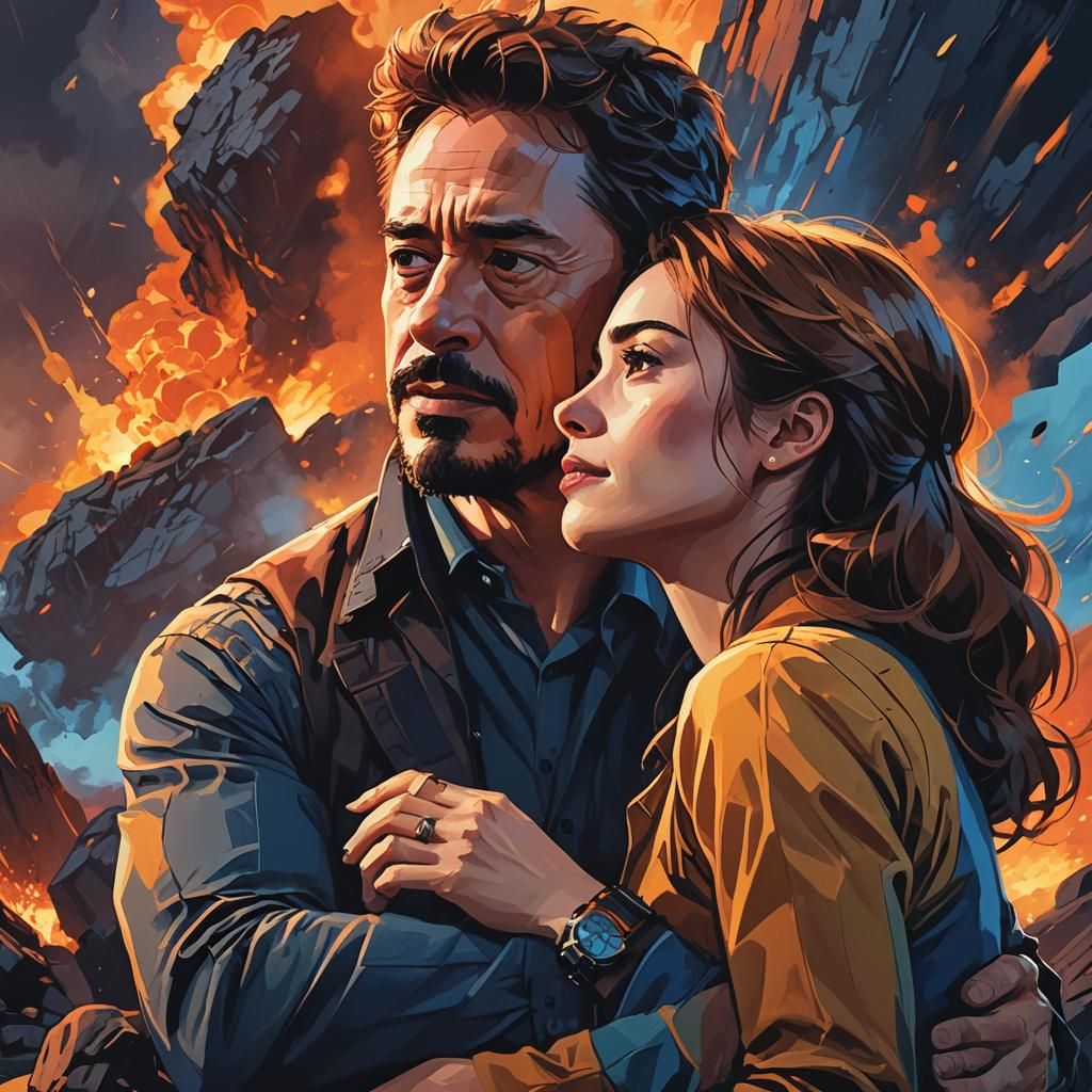 Intimate Moment Amidst Volcanic Eruption, Digital Art