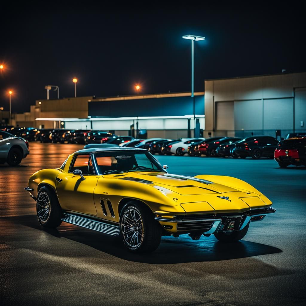 Yellow Corvette in a Parking.