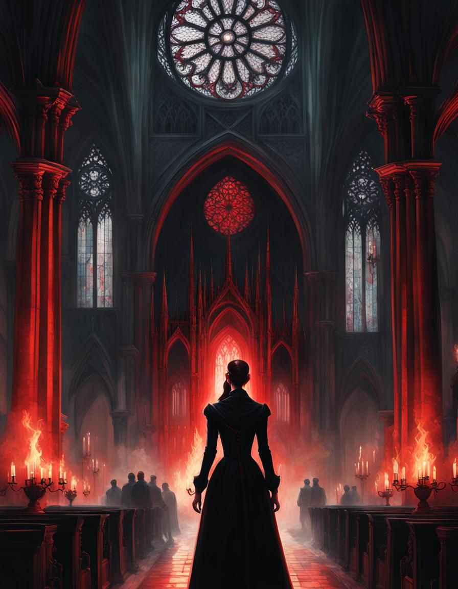 Vampire Portrait in Cathedral, Gothic Digital Art