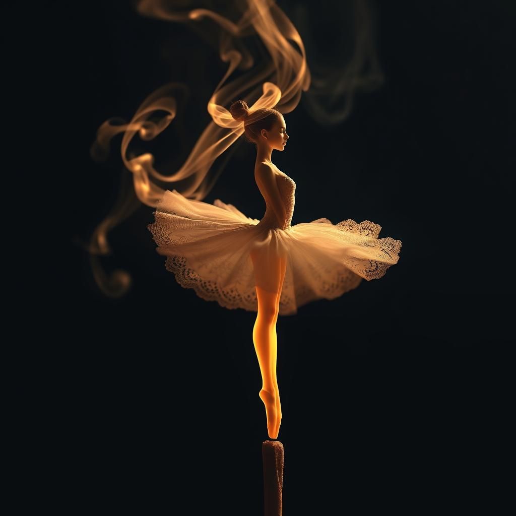 Ethereal Smoke Ballerina Dances Atop Matchstick