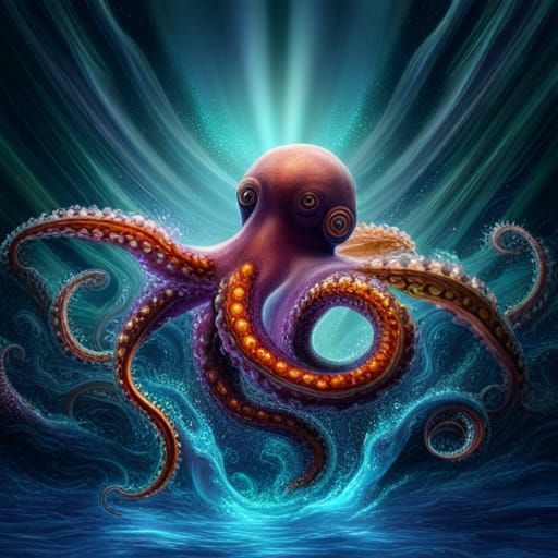 Fantastical Octopus with Blue Aura, Astral Illustration