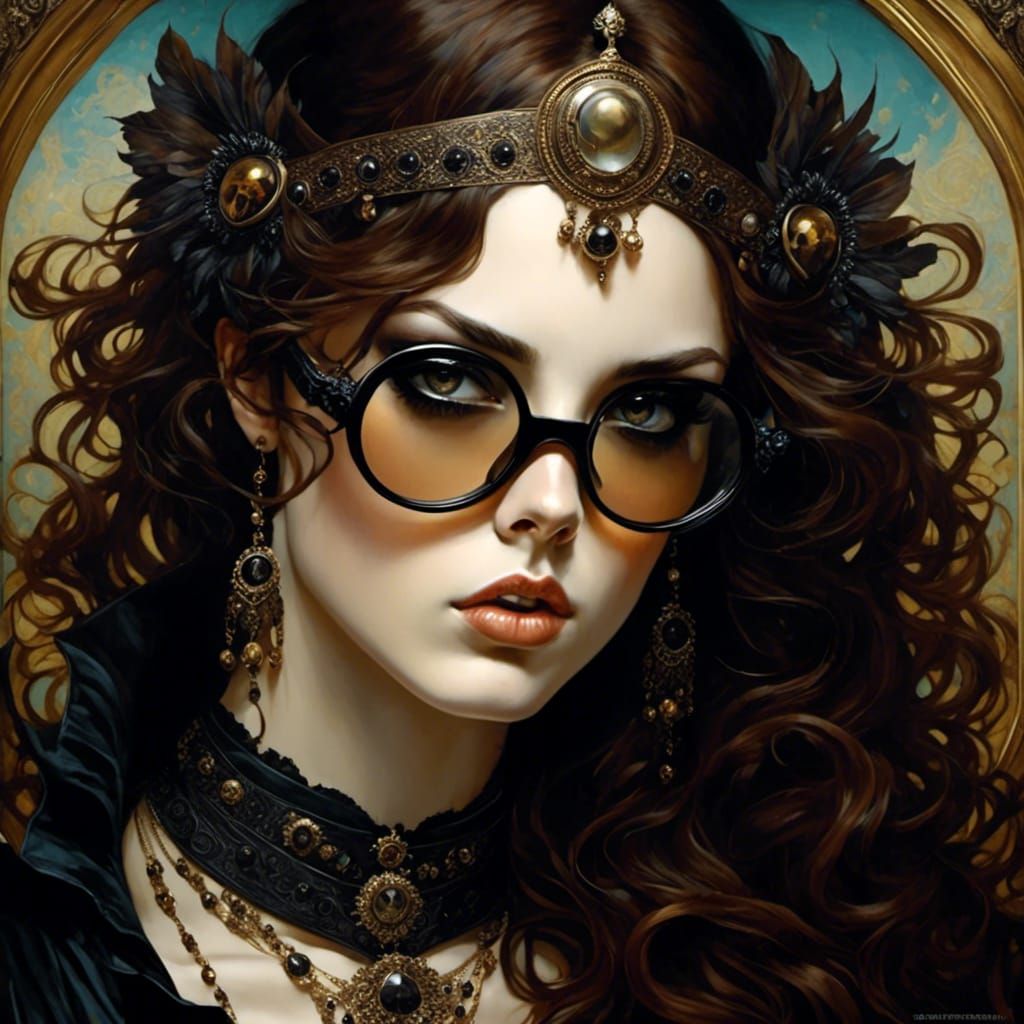 Emo Goth Botticelli Woman with Glasses