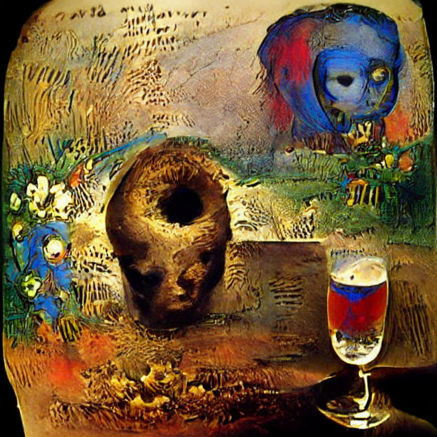 Surreal Head with Wine, Odilon Redon Style