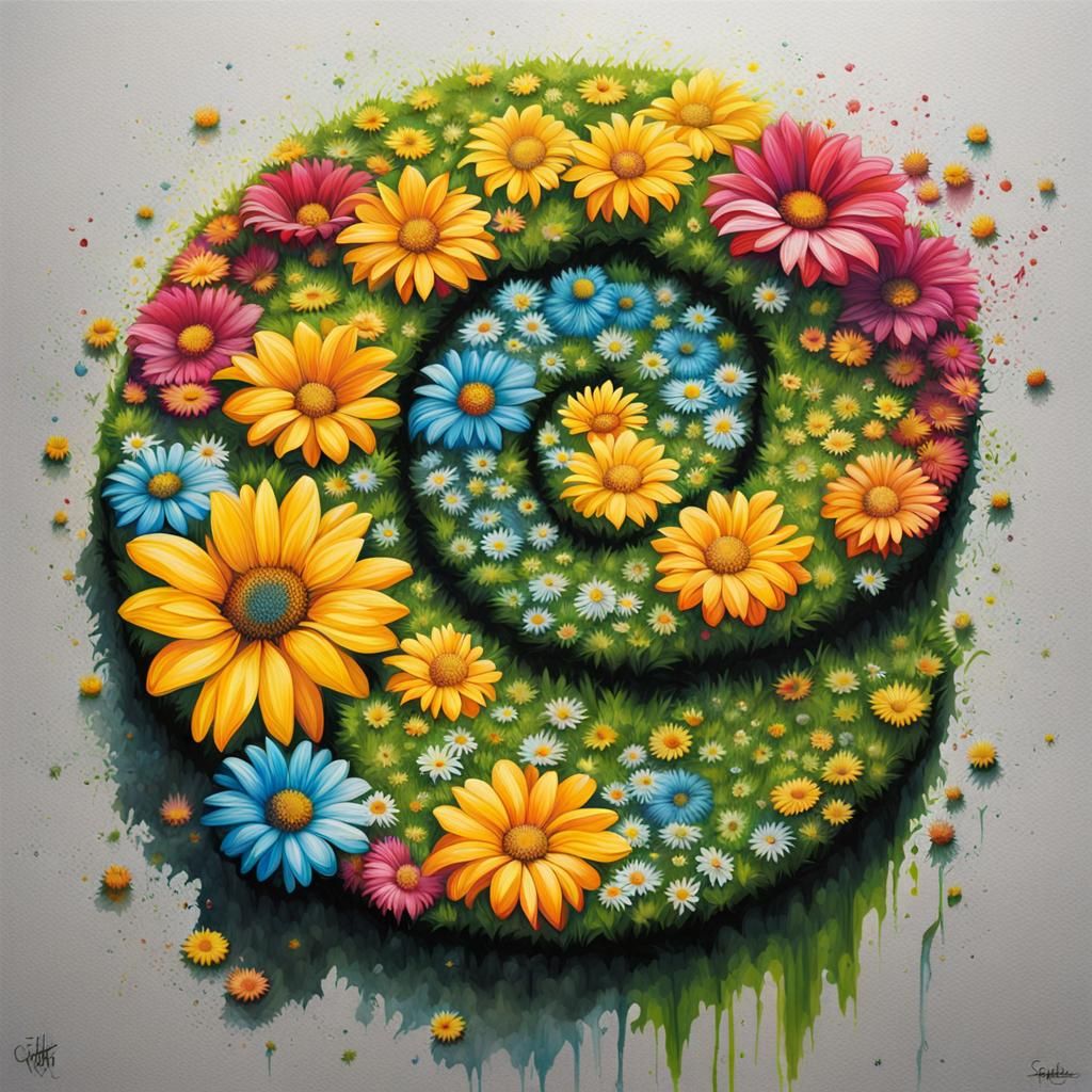 Daisy Fibonacci Spiral in Graffiti Art Style