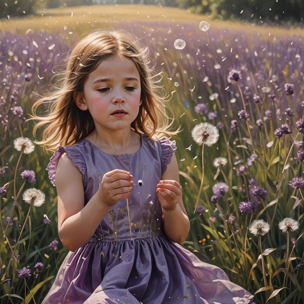 Dandelion Dreams: Little Girl in a Sunlit Meadow