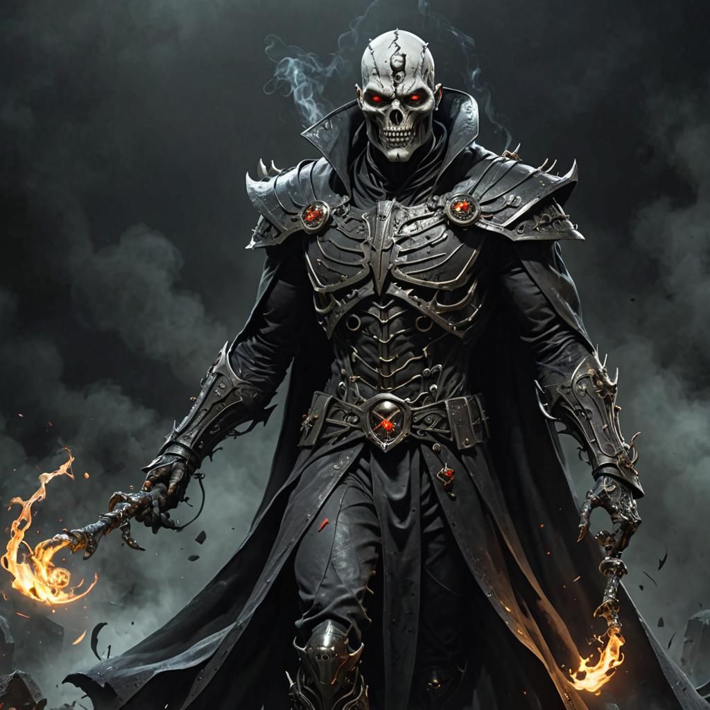 Realistic Super Villain Necromancer in Action