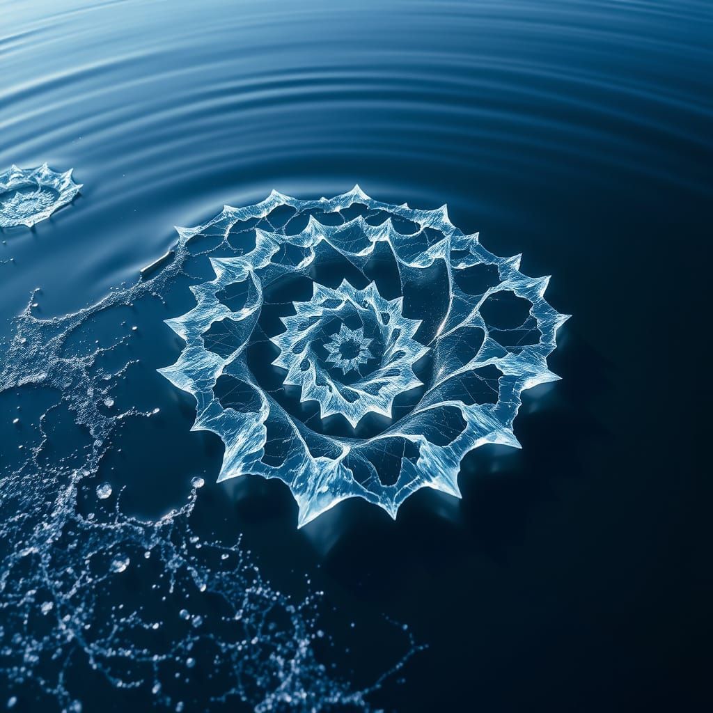 Crystal Ice Formations on Water's Edge in Intricate Detail