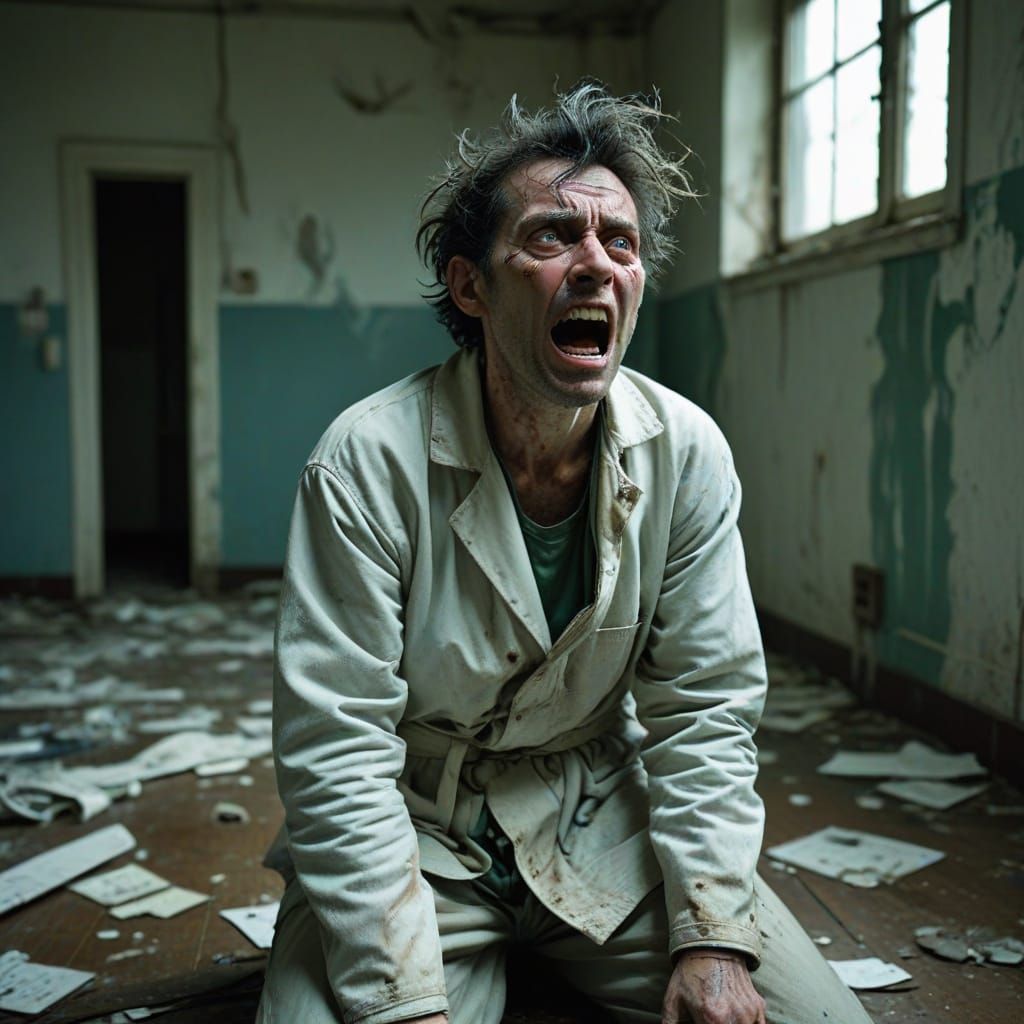 Manic Patient Rants in Chaotic Neo-Expressionist Asylum Scen...