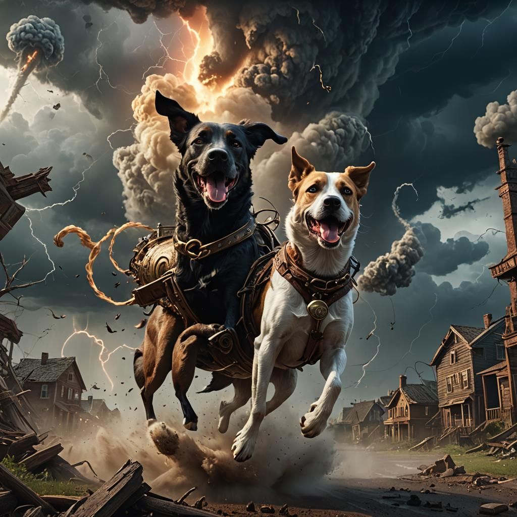Dog Rides Tornado in Fantasy Concept Art
