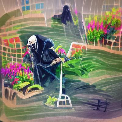 Grim Reaper's Whimsical Garden Sketch