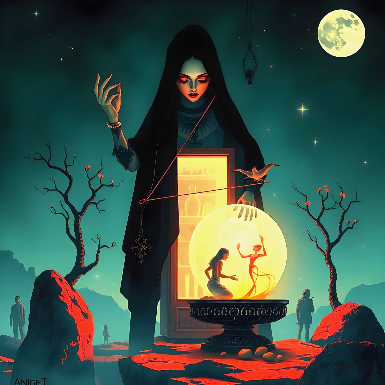 Diviner Dances with Crystal Ball in Temple