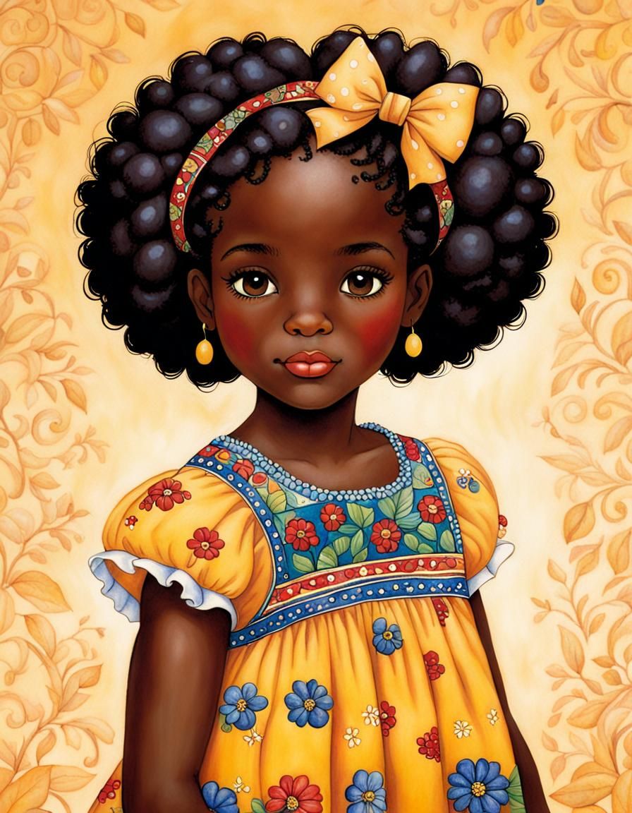 Melanin Girl in Mary Engelbreit Style