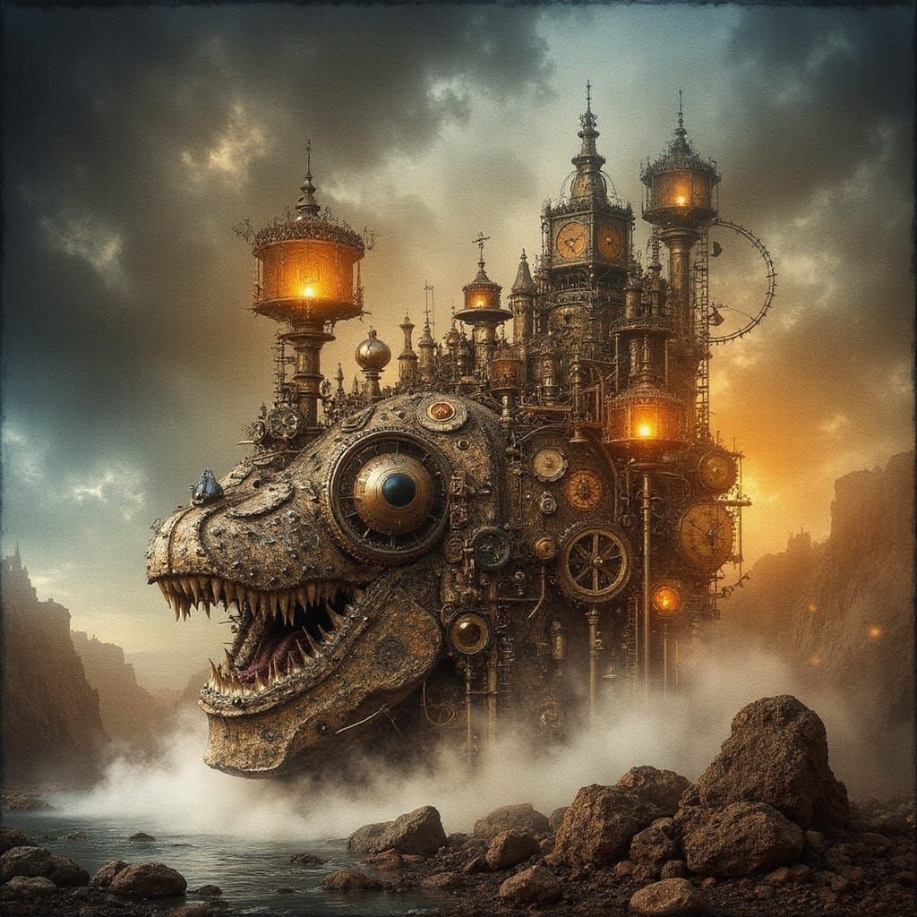 Steampunk Ritual in Dreamlike Surrealism