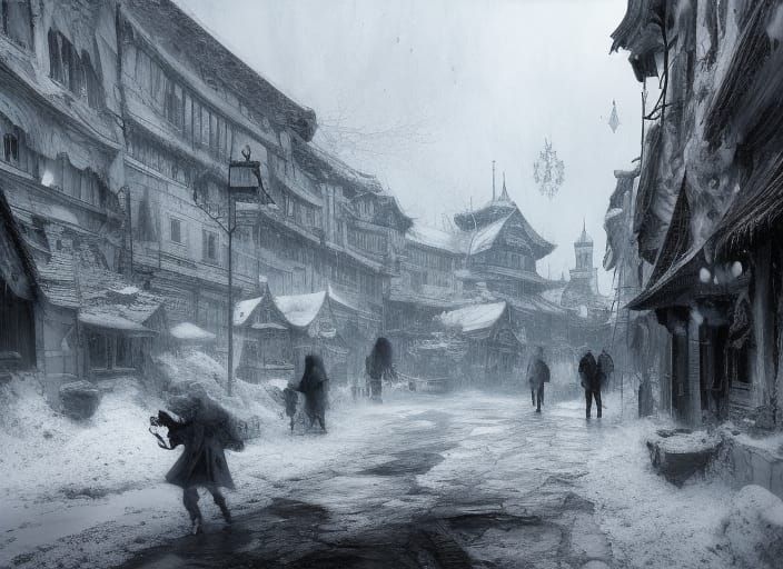 Frozen Village in Winter: Detailed Fantasy Art
