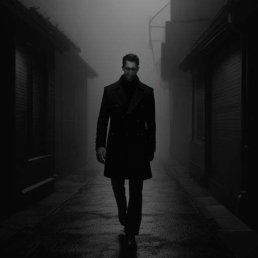 Film Noir Portrait in Dimly Lit Alleyway