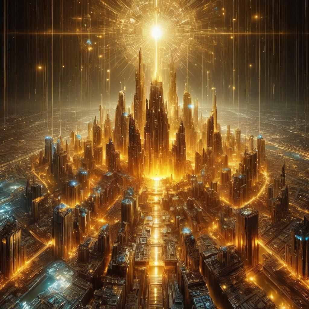 Golden Bioluminescent City of the Future