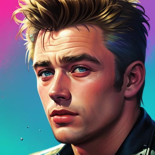 Hyperrealistic Portrait of James Dean in Splash Art