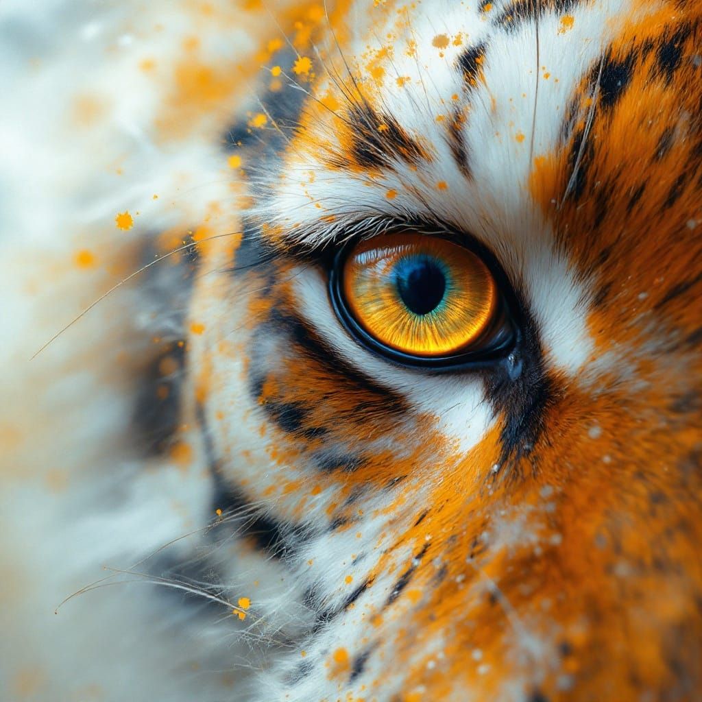 Golden Tiger Eye Close-up in Dreamlike Ink Art Style