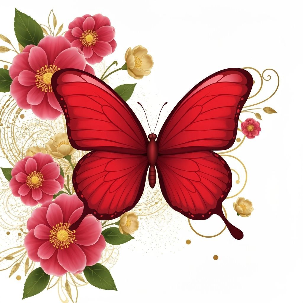 Luxurious Red Butterfly with Gold Accents, Realistic Detail