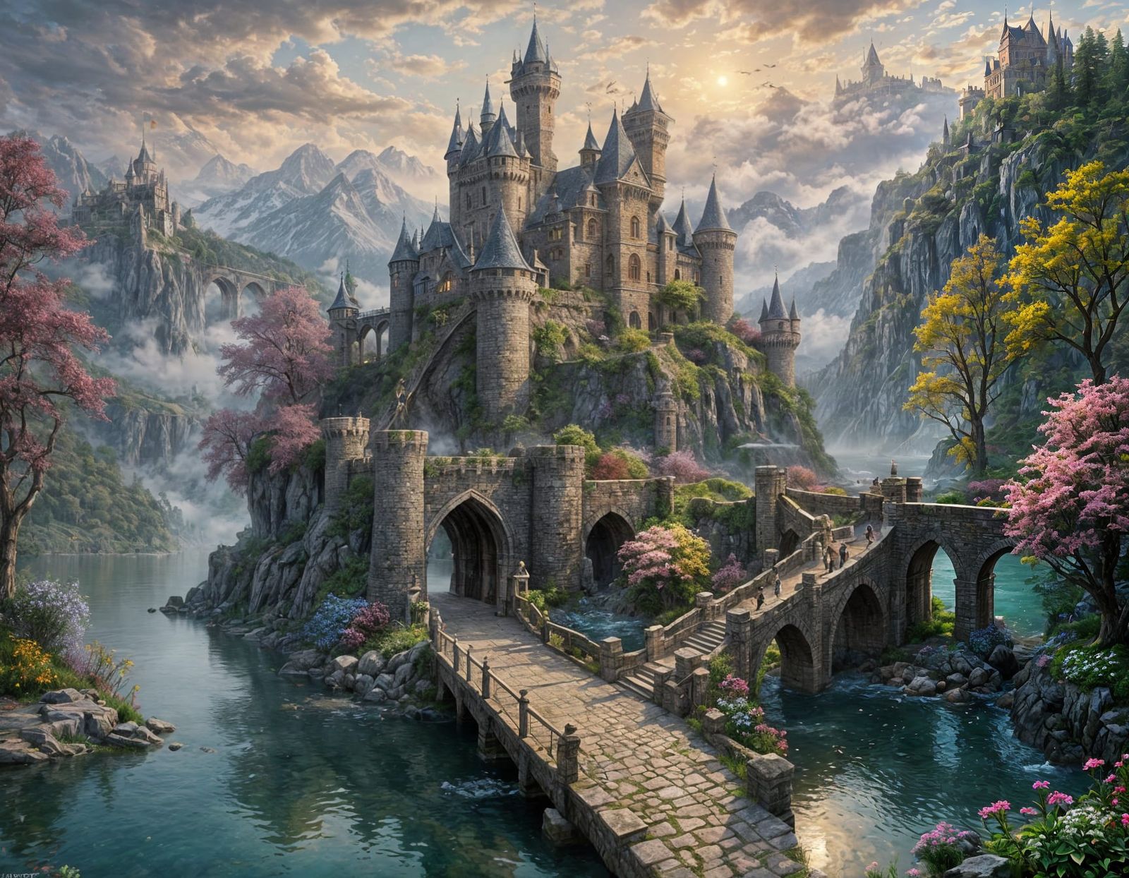 Lakeside Medieval Castle in Ethereal Fantasy Style