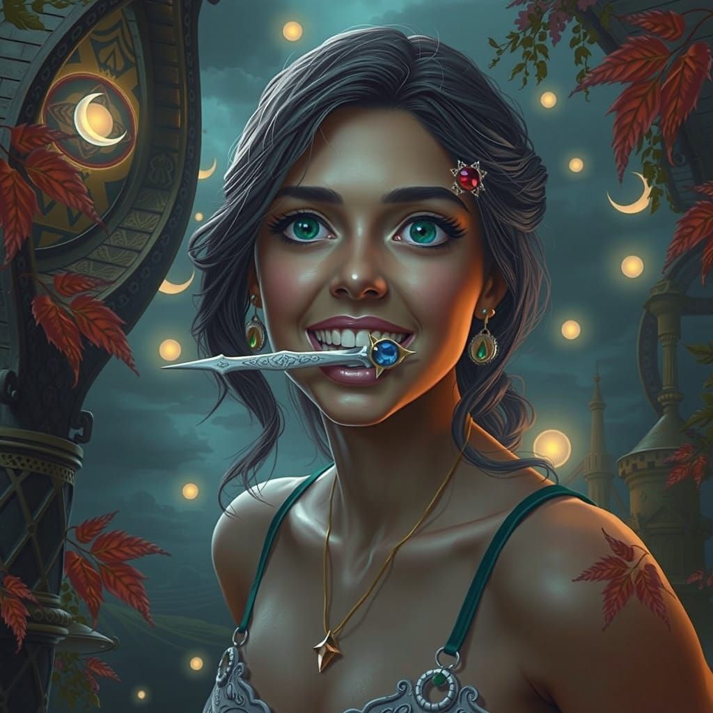 Warrior Princess Stands Ready in Majestic Golden Armor, Bene...