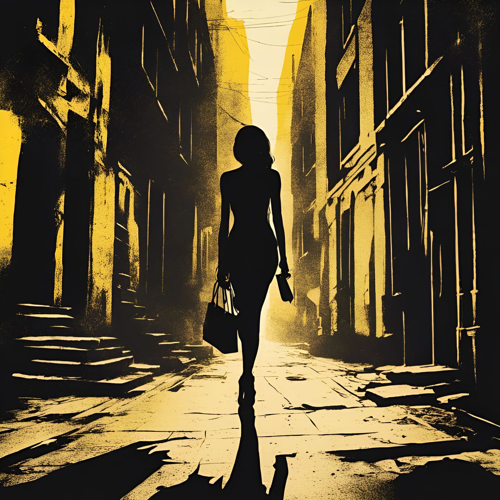 Silhouette woman wearing high heels and carrying handbag is ...