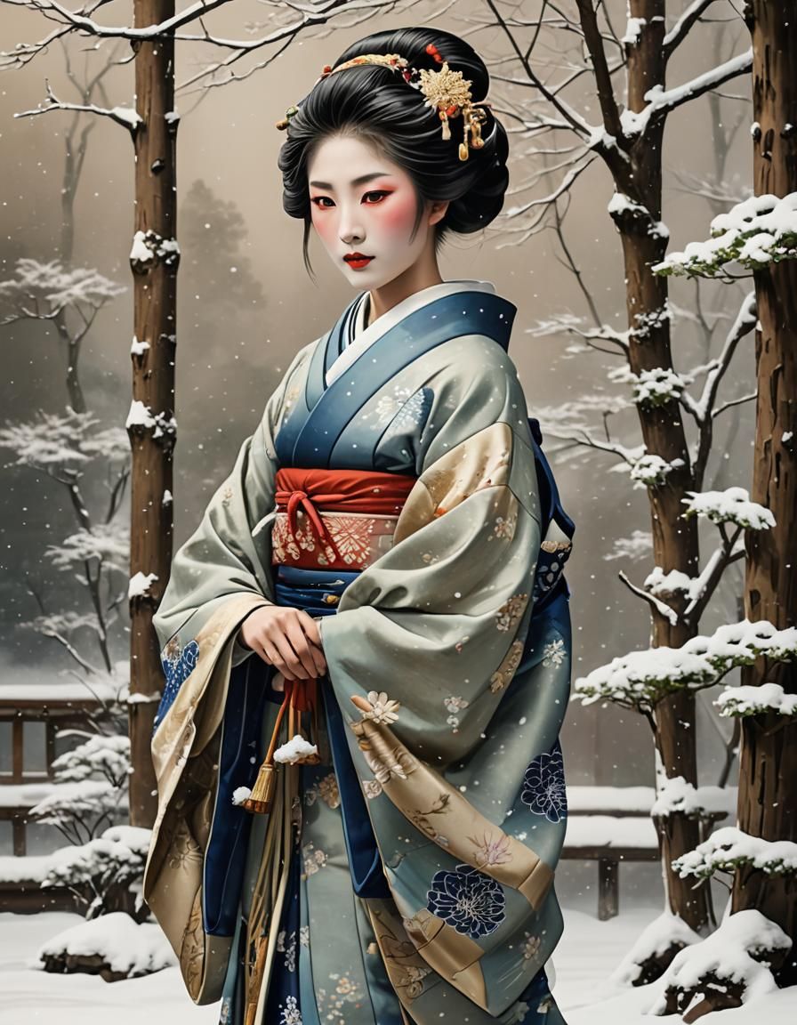 Winter Geisha at Old Japanese Ryokan
