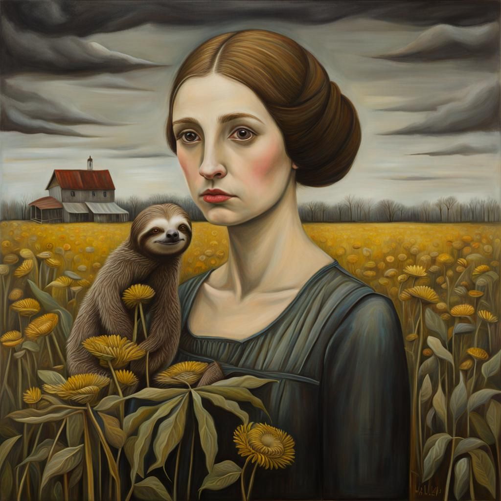 Sloth Portrait in a Folk Art Style