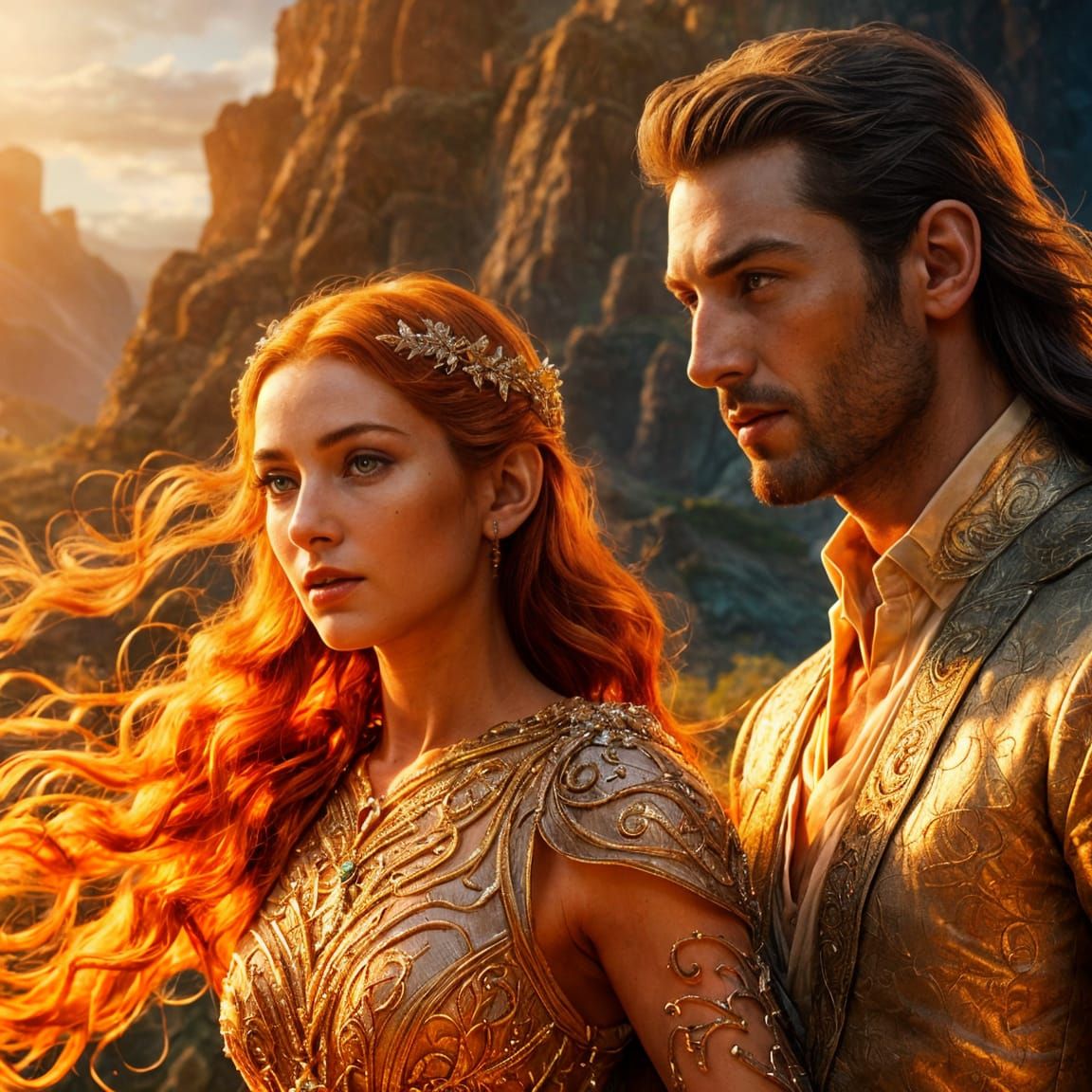 Elven Couple Dancing in Fantasy Ballroom