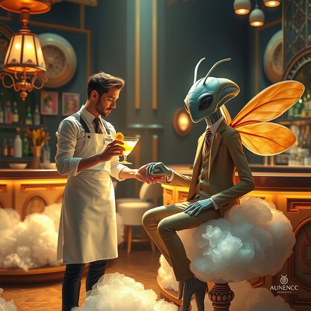 Alien at Cloud Bar: Fantasy Concept Art