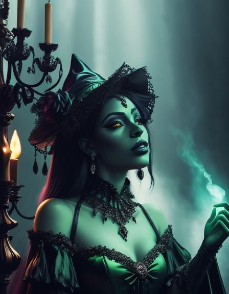Green Witch Portrait in Gothic Romanticism Style