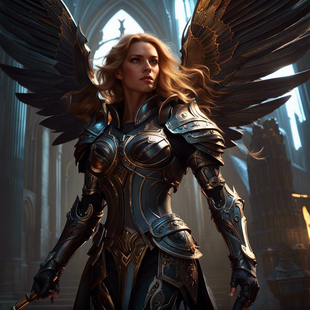 Detailed Angel Knight in Dark Fantasy Style