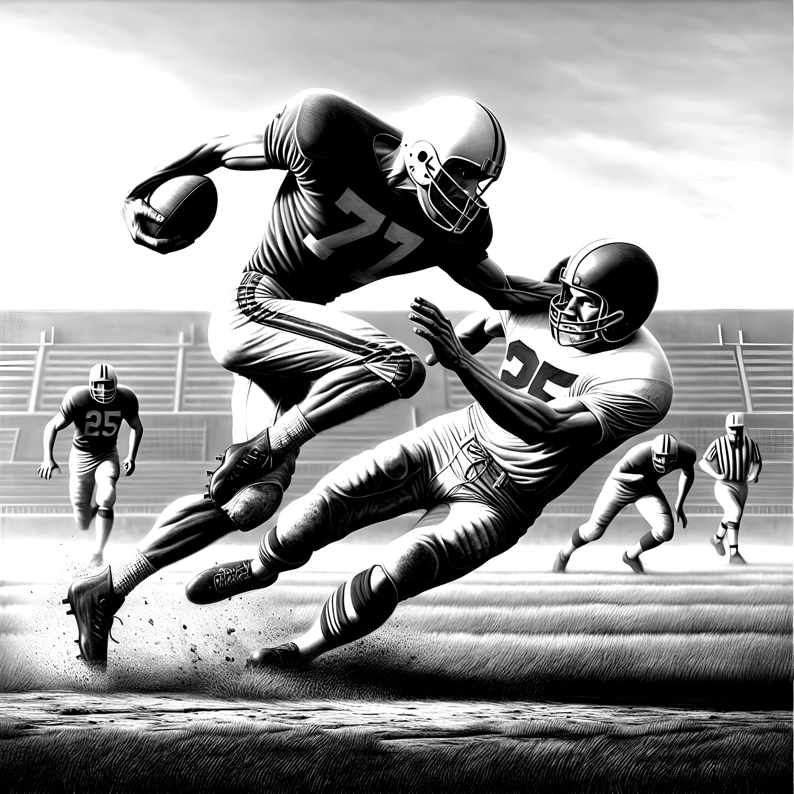 Two Football Players in Mid-Action