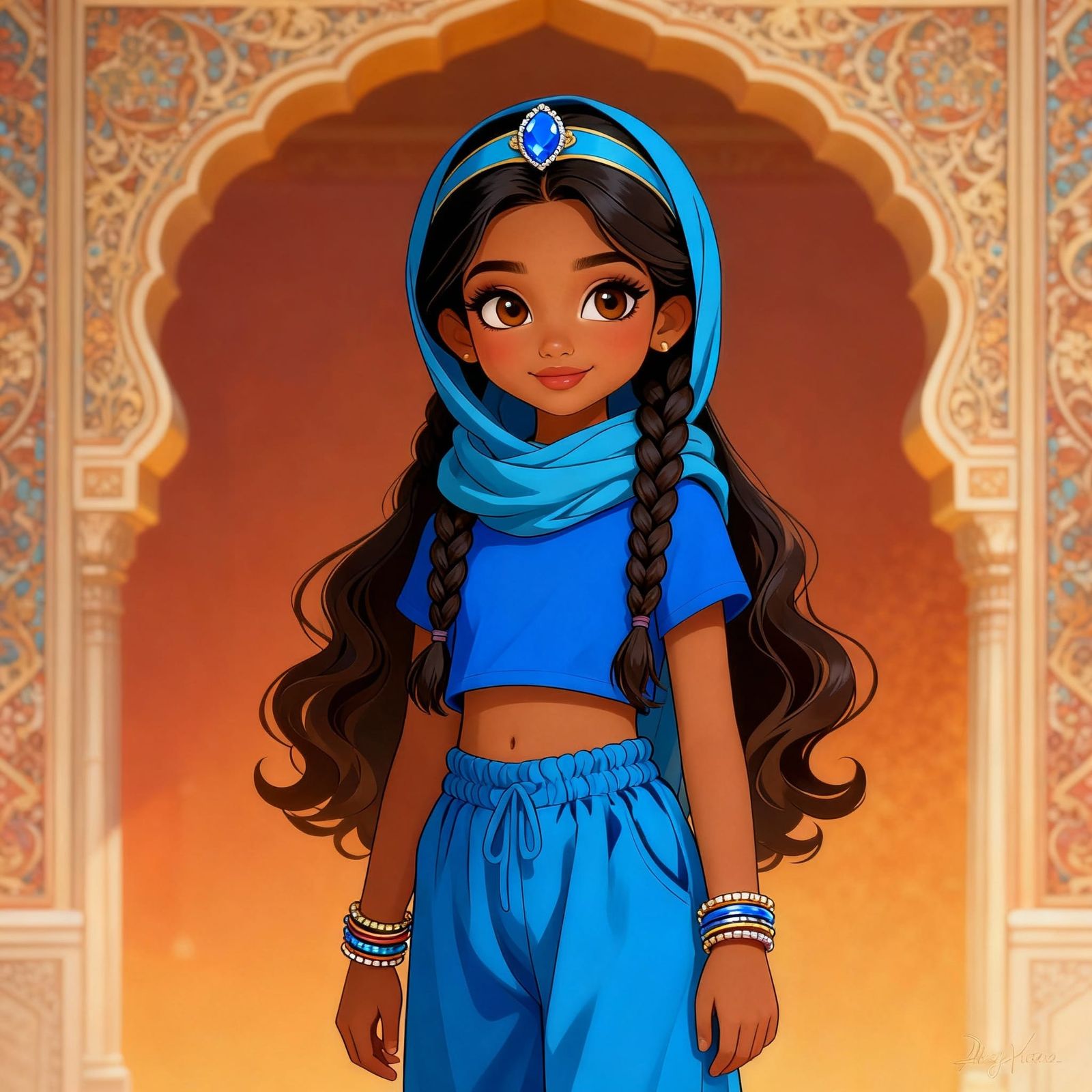 Indian Girl with Braids and Blue Outfit