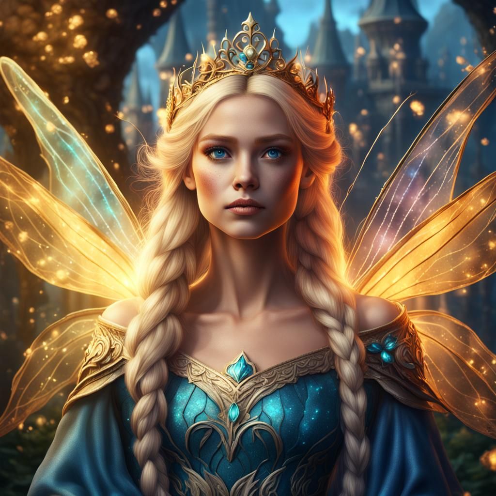 Beautiful Blonde Fairy Princess Portrait in Fantasy Art