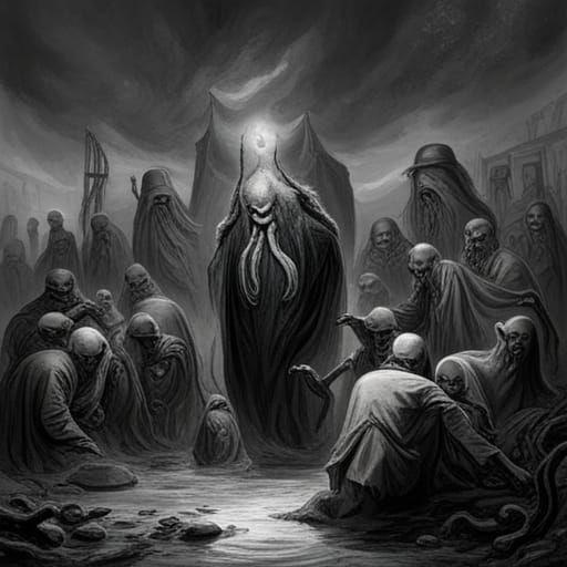 Cthulhu Cult Worship Scene in Horror Style