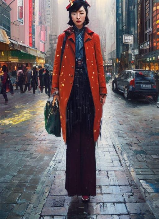 Fashionable Japanese Woman in Detailed Digital Portrait