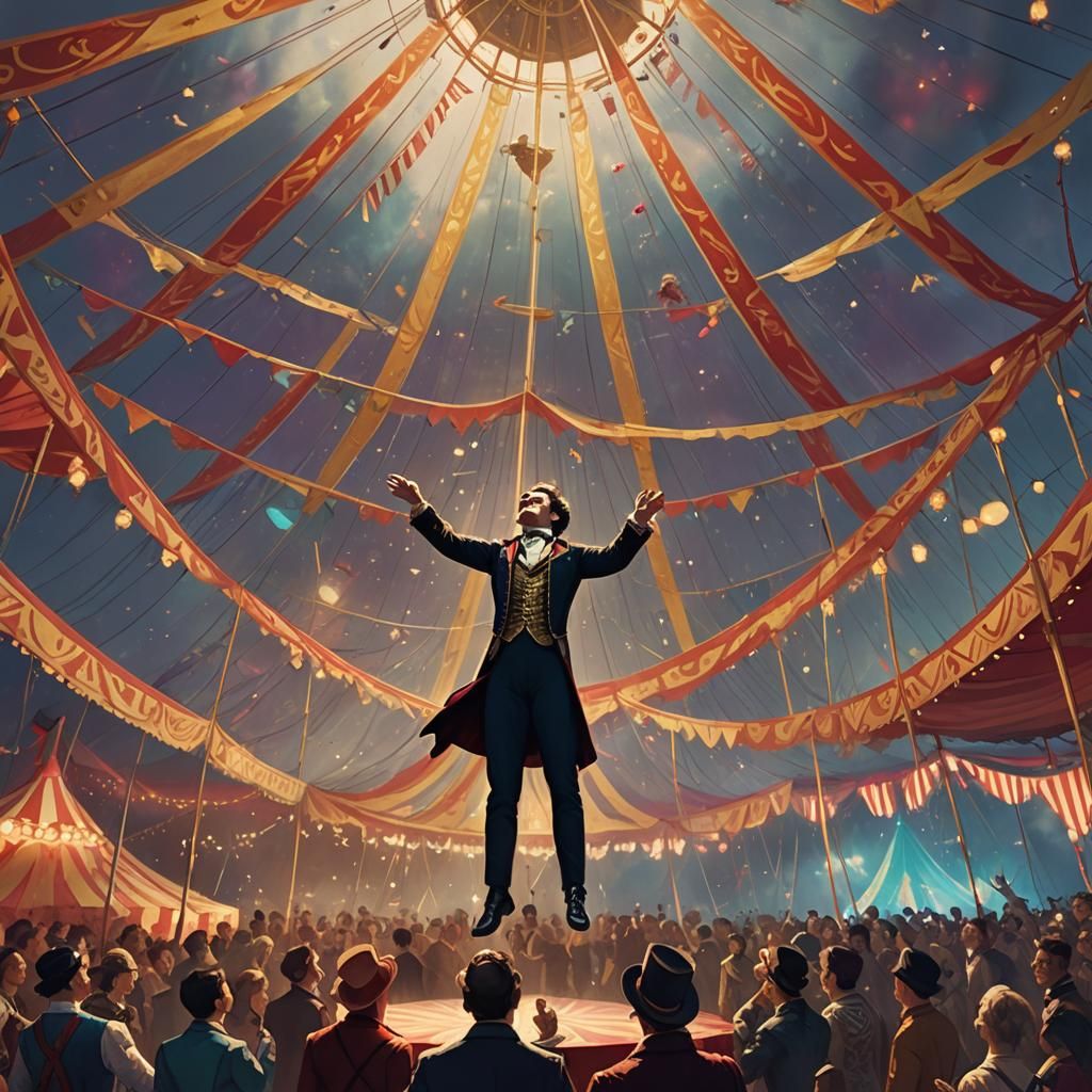 P.T. Barnum in Vibrant Circus Tent, Digital Painting