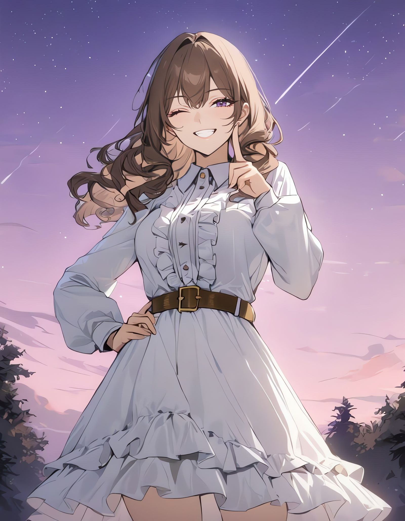 Girl with Purple Sky and Stars