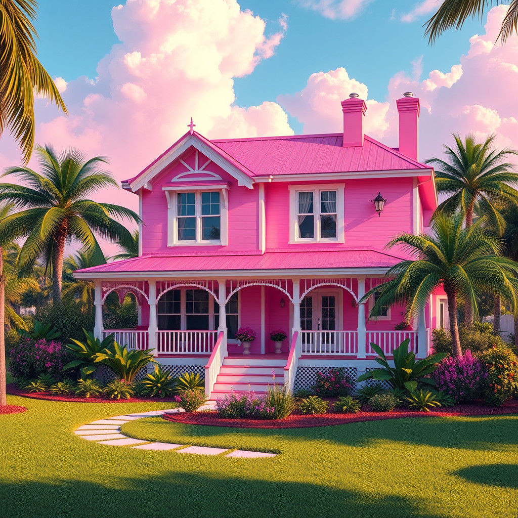 Pink Preppy House in Florida Landscape