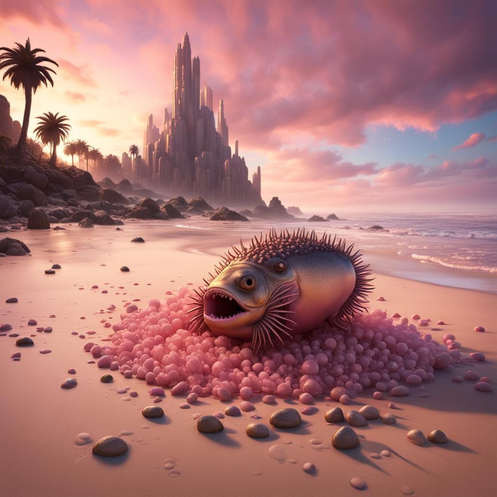 Giant Beached Fish with Urchins: Fantasy Concept Art