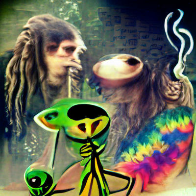 Hippy Alien Smoking Weed Listening to Reggae