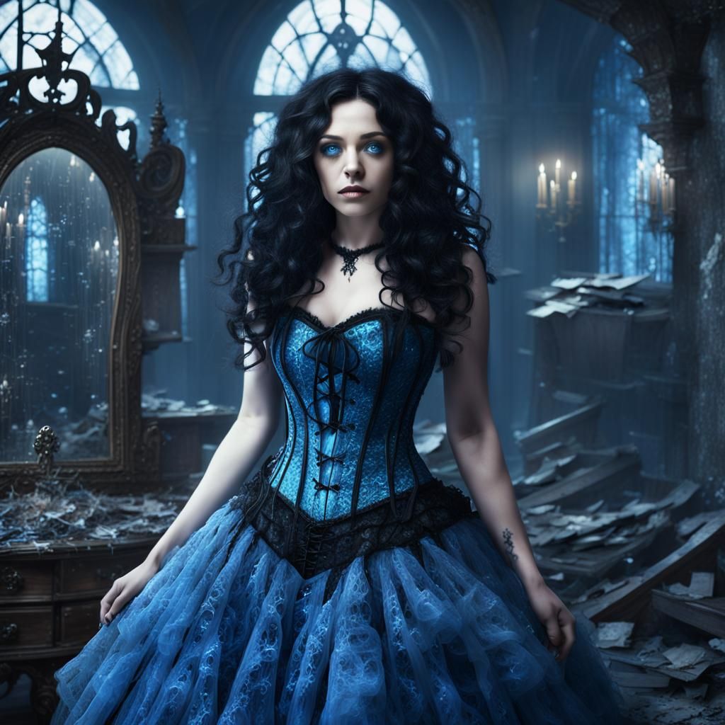 Gothic Alice Portrait Through Shattered Glass