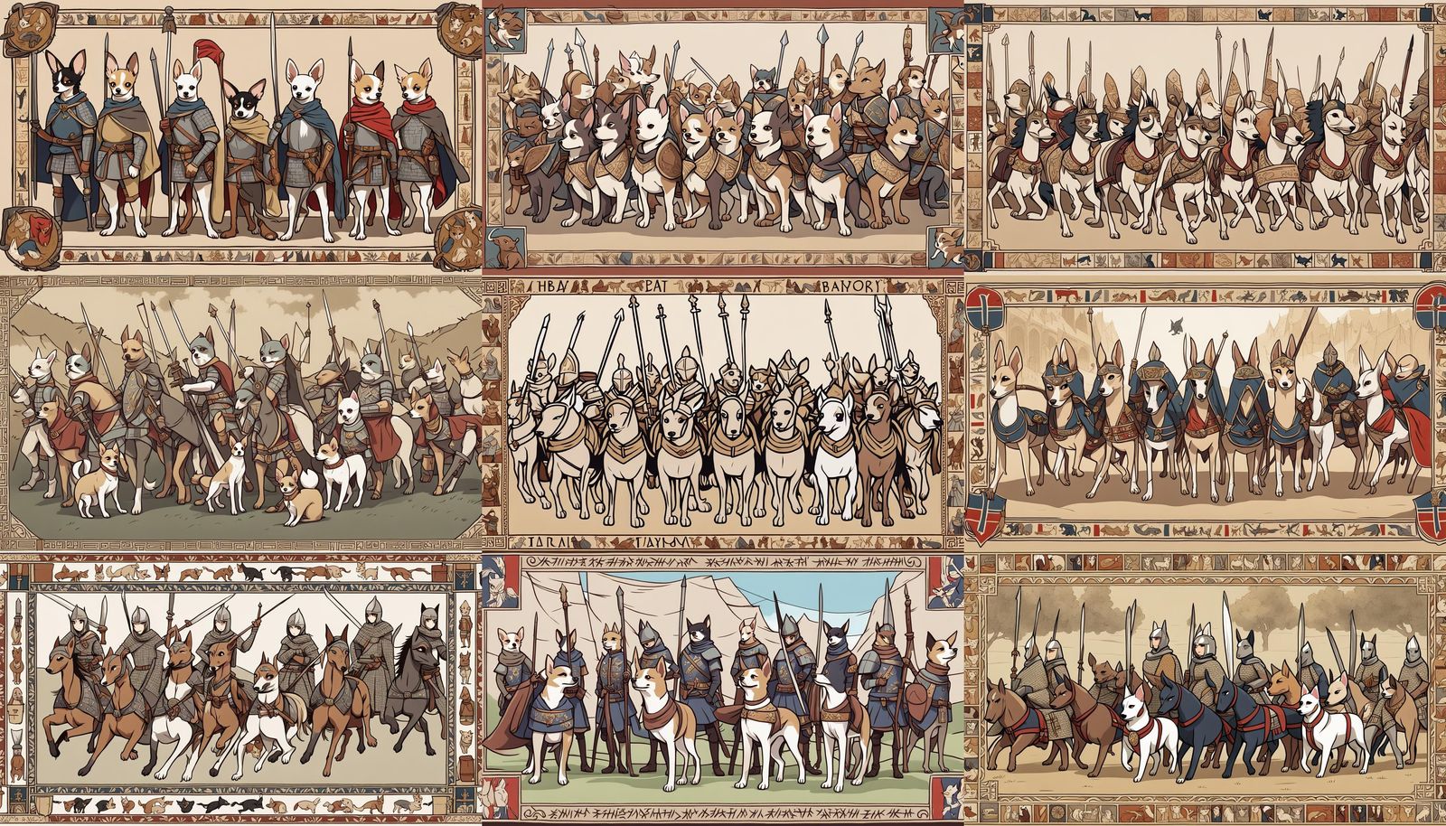 Bayeux Tapestry Reimagined: Chihuahua Knights in Anime Style