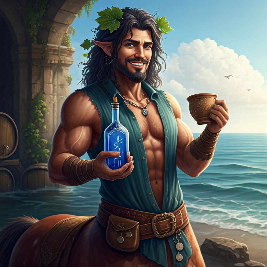 Centaur Relaxing with Wine in Ancient Ruins