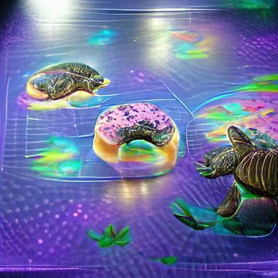 Donuts touching turtles holographic