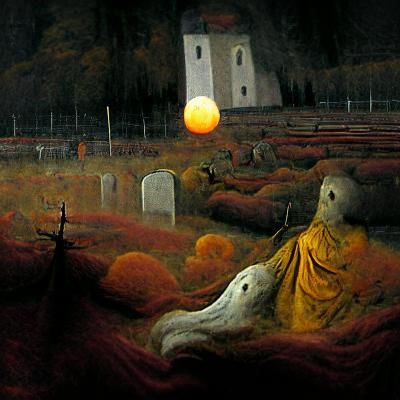 Eerie Moon Over Graveyard in Horror Art Style