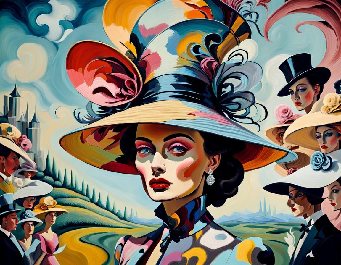 Surreal Ascot Lady in a Dreamlike Acrylic Painting