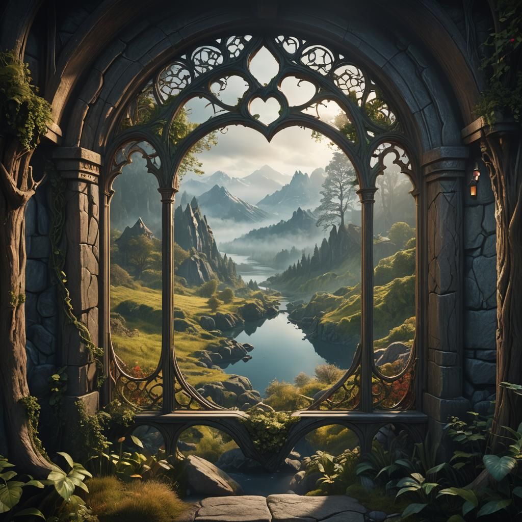 Hobbit Cave View in Art Nouveau Style