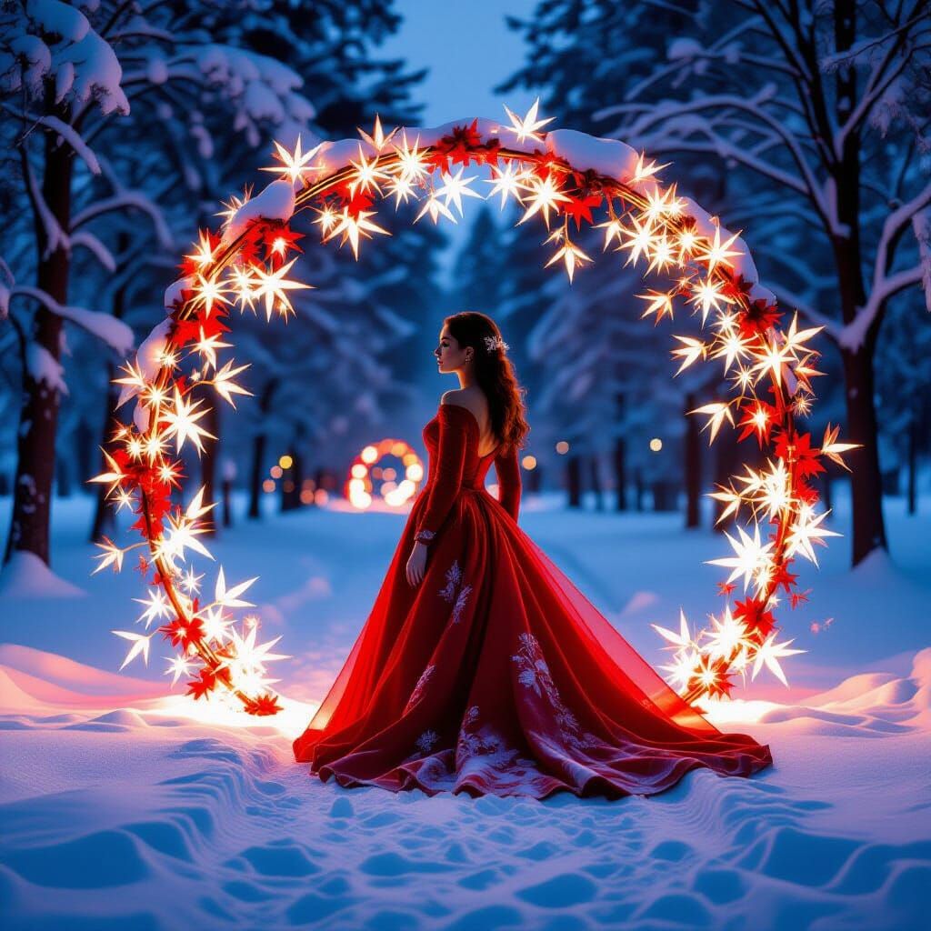Vibrant Red Winter Magic with Bioluminescent Lights